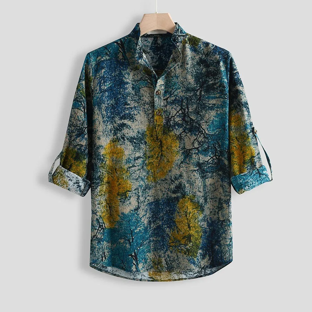 Мужская винтажная рубашка с принтом Feitong Повседневная Мягкая приталенная