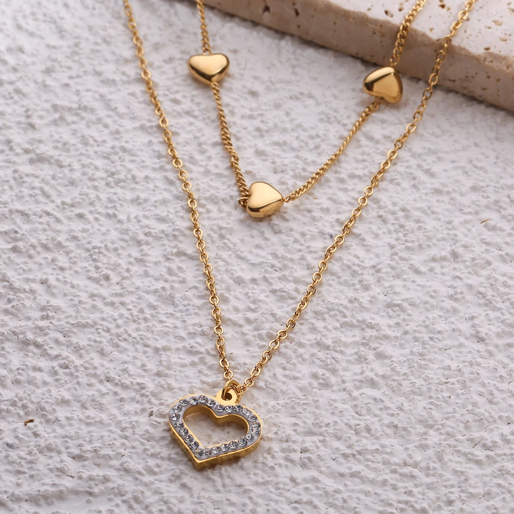 Новое Классическое позолоченное Двухслойное ожерелье из нержавеющей стали 316L с