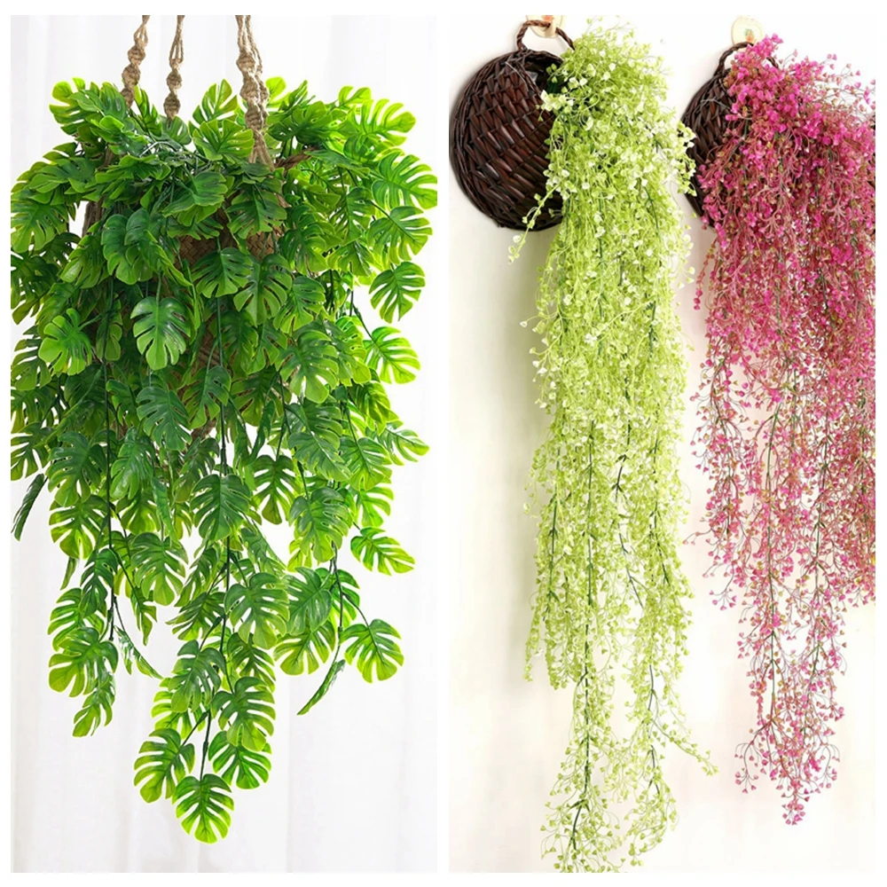 

76cm Artificial Hanging Leaf Branches Plants Silk Green Garlands Home Office Garden Wall Greenery Cover Jungle Party Decoration