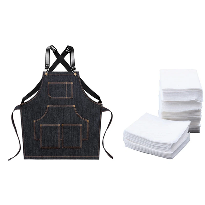

Cook Apron Barista Bartender Chef Hairdressing Apron (Black) with 300Pcs Dyeing Cloth