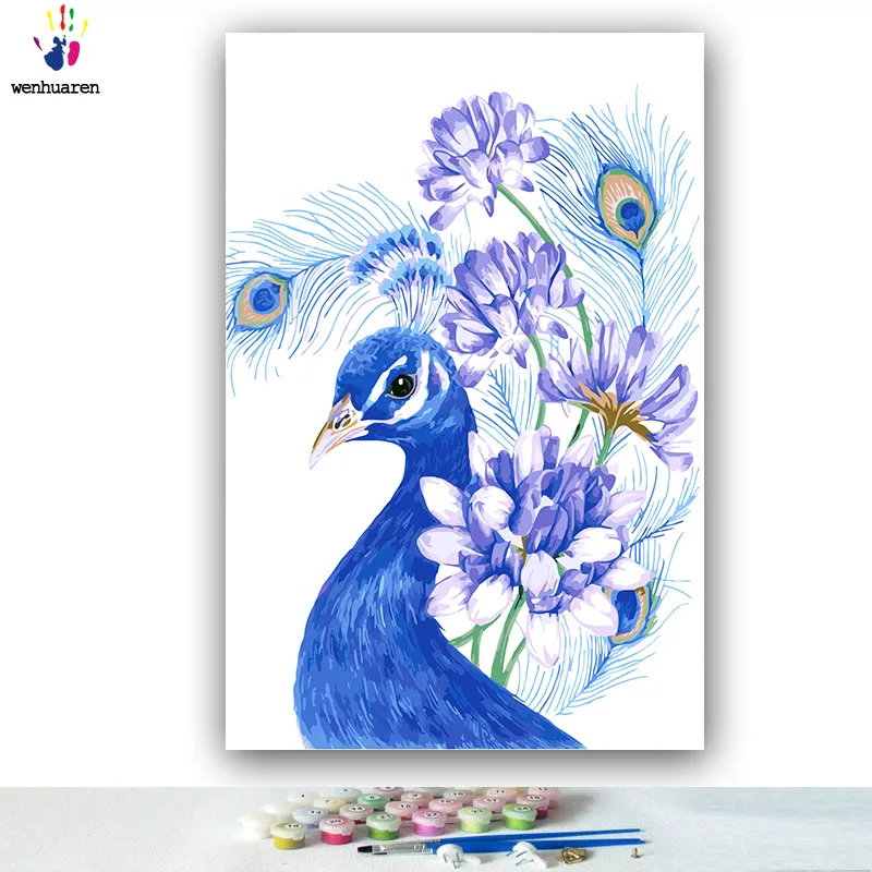 Цветные рисунки для раскрашивания по номерам "Королева павлинов" с рамкой для домашнего декора, две части.