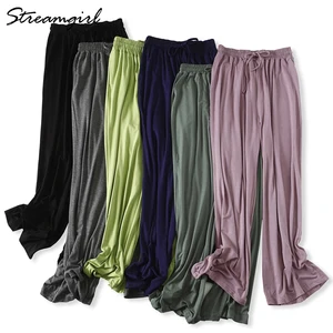 Брюки женские с широкими штанинами, свободные Свободные повседневные штаны-багги с завышенной талией на шнуровке, из модала, на лето