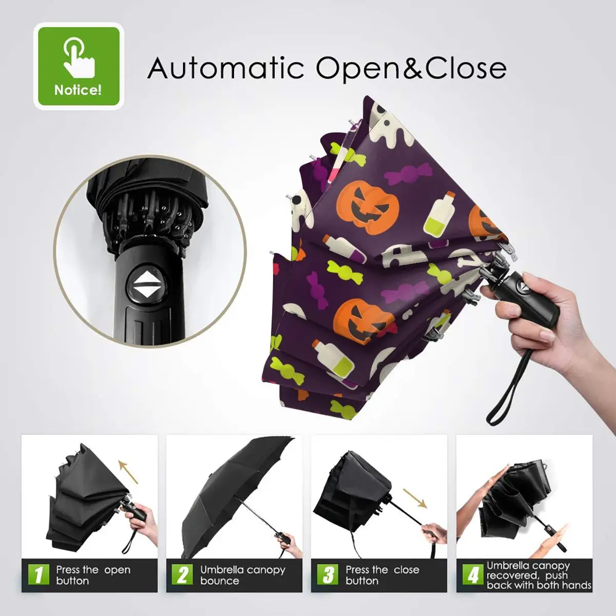 Offerte Ombrello Soleggiato Modello Di Halloween Pieghevole Automatico Portatile Uomo Donna Ombrello Protezione Solare Pioggia Antivento Ombrellone Da Spiaggia