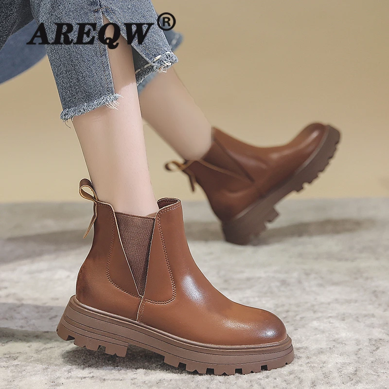 

Женские ботинки на Высоком толстом каблуке, повседневные эластичные ботинки с круглым носком и короткой подошвой, 2022