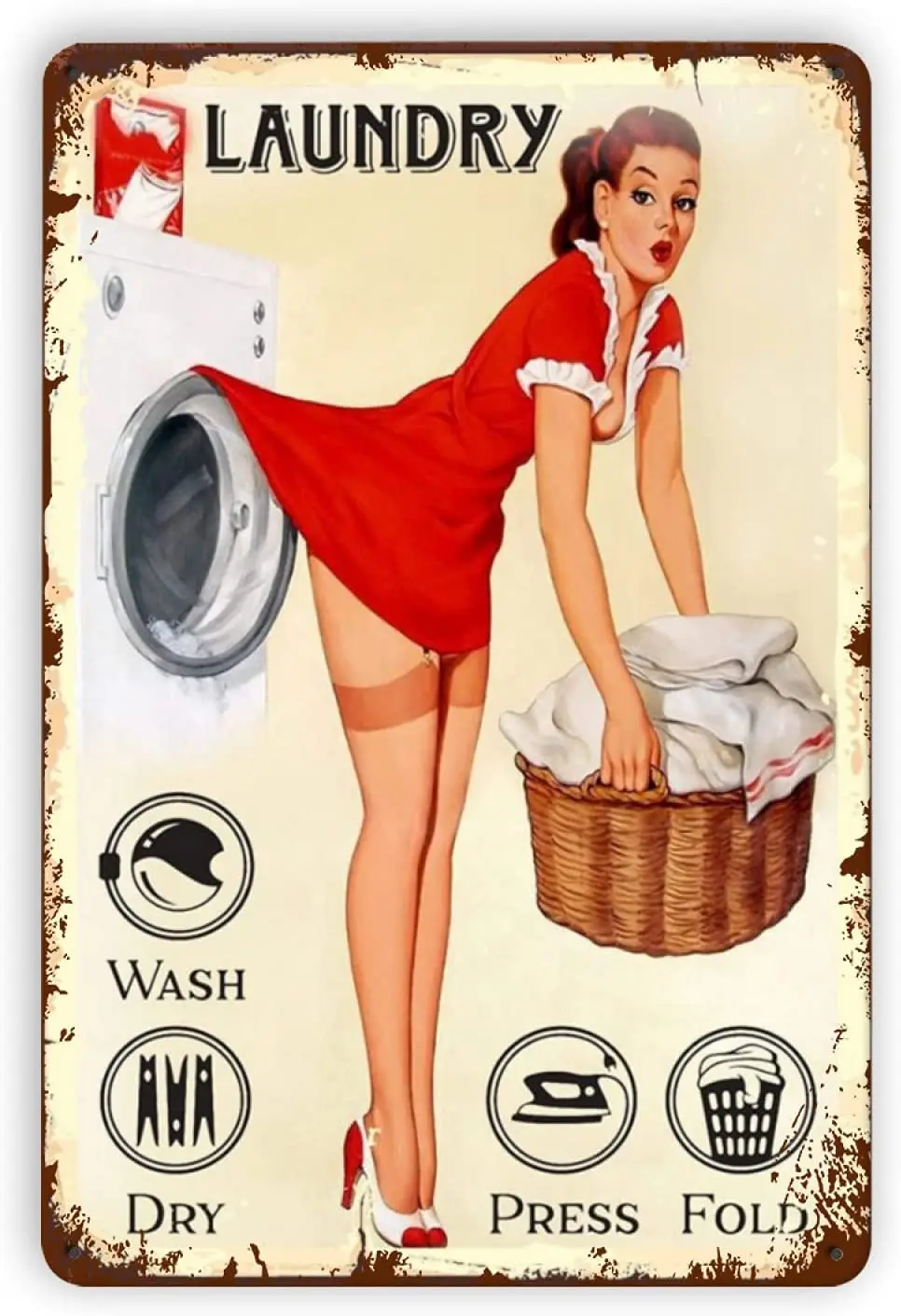 

Ovonetune Laundry Room Metal Sign, Pin Up Girl Retro Metal Tin Signs Bar Club Cafe Home Farm Posters for Man Cave Garage