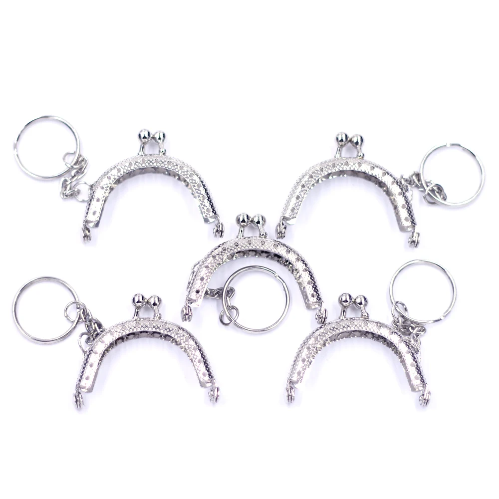 

10Pcs Kiss Lock Clasps With Key Ring Clutch Metal Arch Frame Silver Tone Handbag Handle Coin Purse DIY Finding 5x4cm