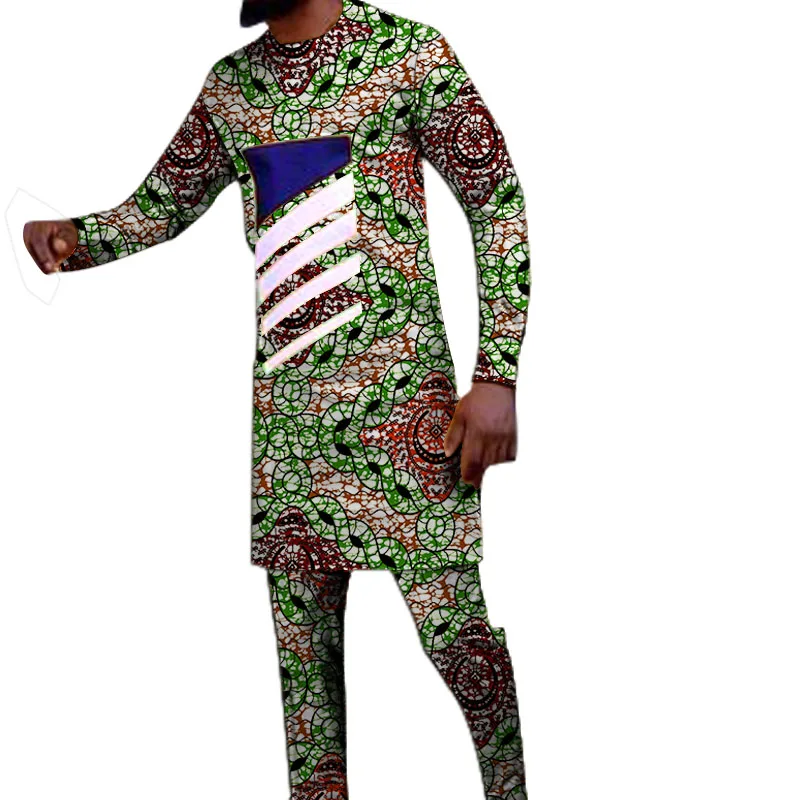 

Spring/Autumn African Fashion Men's Suits Patchwork Top And Pant Sets Male Wedding Outfits Original Design Garments Customzied