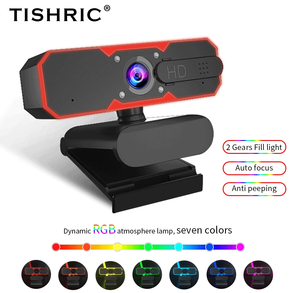 

TISHRIC H710 Autofocus 1080P Webcam With Dynamic RGB Atmosphere Lamp Web Cam Game Live Computer Camera Webcam With Fill Light