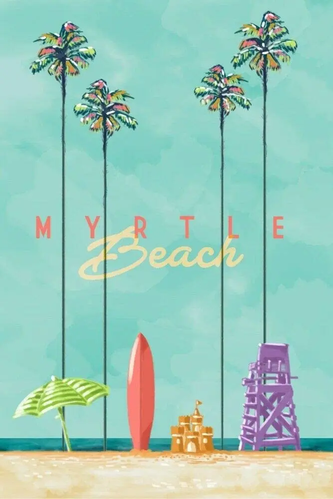 

SIGNCHAT Myrtle Beach South Carolina Tall Palms Beach Scene Retro Metal Sign Tin Sign Metal Plaques and Signs 12X16 Inches