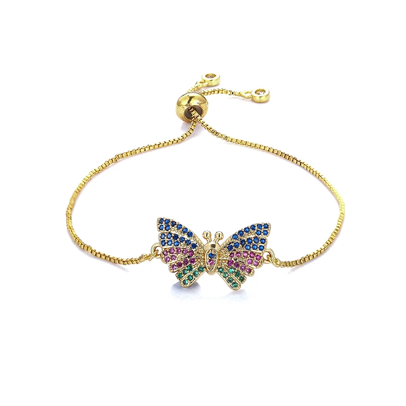 

fashion women's rainbow bee bracelets jewelry gold cz colorful zircon bracelet bangle adjustable chain bracelet for women