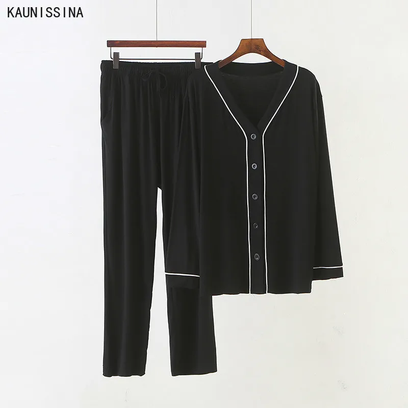 

Women Pajamas Underwear Home Clothes Set Autumn Winter New Sleepwear Two-Piece Pijama Plus Size Loose Long Sleeve Modal Pajama