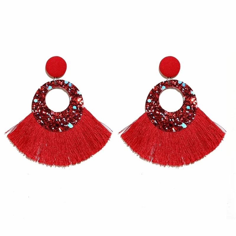 

Simple Temperament Handmade Fan-shaped Tassel Earrings Jewelry Accessories 2021
