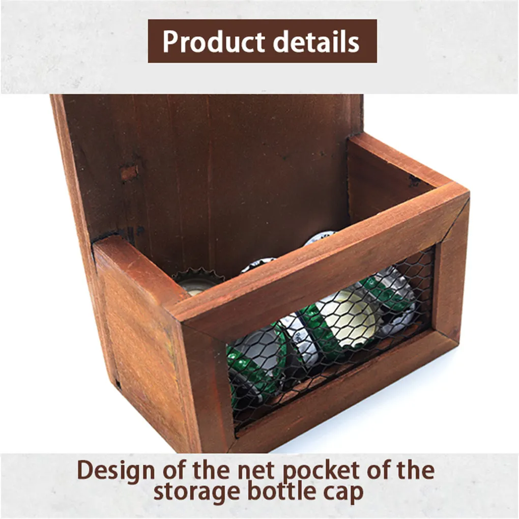 

Wall Mounted Bottle Opener Wine Cap Catcher Cast Iron Wooden Home Kitchen Bar Opener