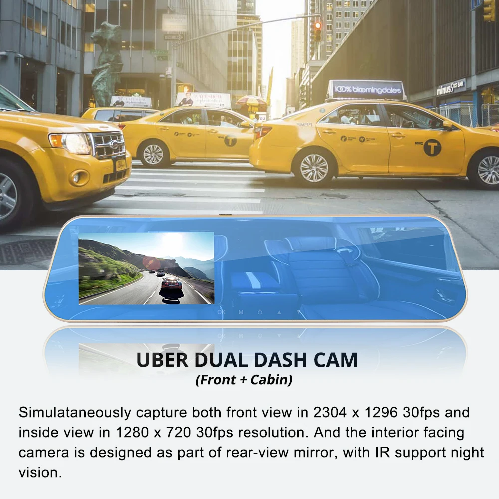 Dual Lens Night Vision Cameras Rearview Mirror Car DVR Front 2K 1296P+720P Interior Cabin Security Camera Dash Cam SD Card | Автомобили и