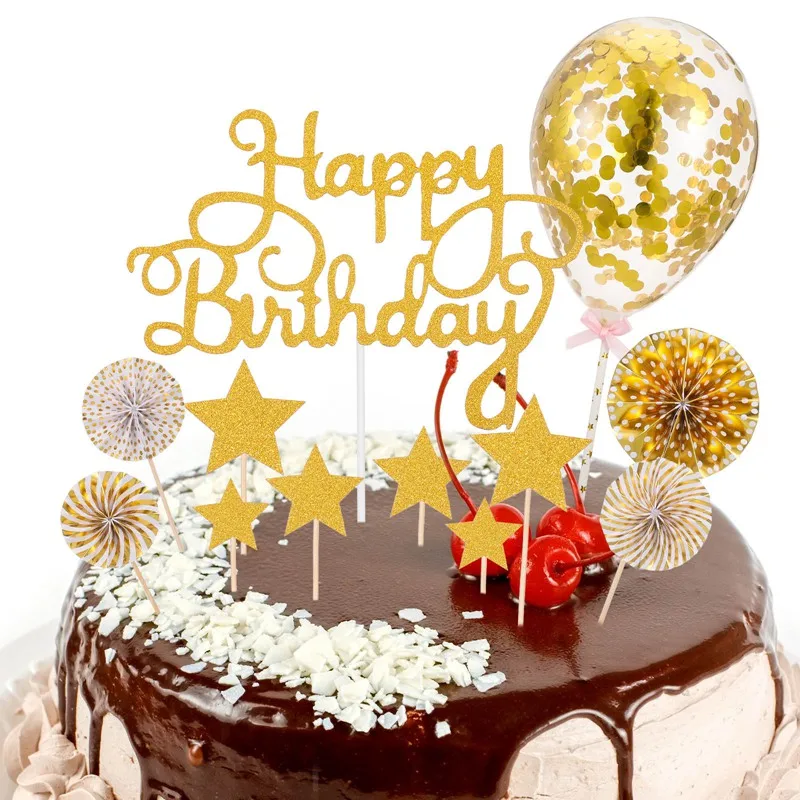 

Cake Topper Happy Birthday Gold Silver Party Cake Insert Acrylic Cake Decoration Wedding Cakes Dessert Decor