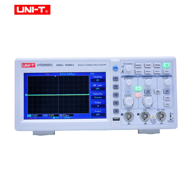 

UNI-T UTD2025CL UTD2052CL Digital Storage Oscilloscopes 2 Channels 250-500MS/s Sample Rate 7-inch TFT LCD Scopemeter 100-240VAC