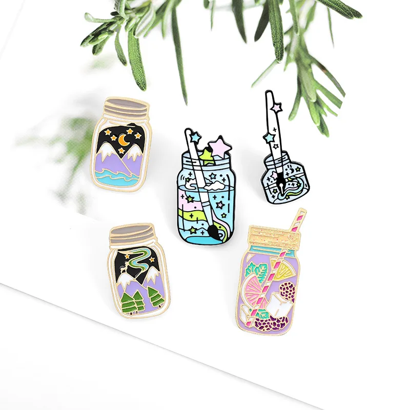 Эмалевые булавки в виде бутылки с чернилами фрукты чай брошь Ювелирное Украшение