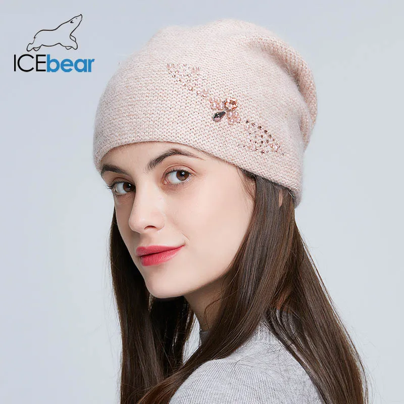 ICEbear Зимние трикотажные шапки для женщин Россия повседневные шапочки Ангорский