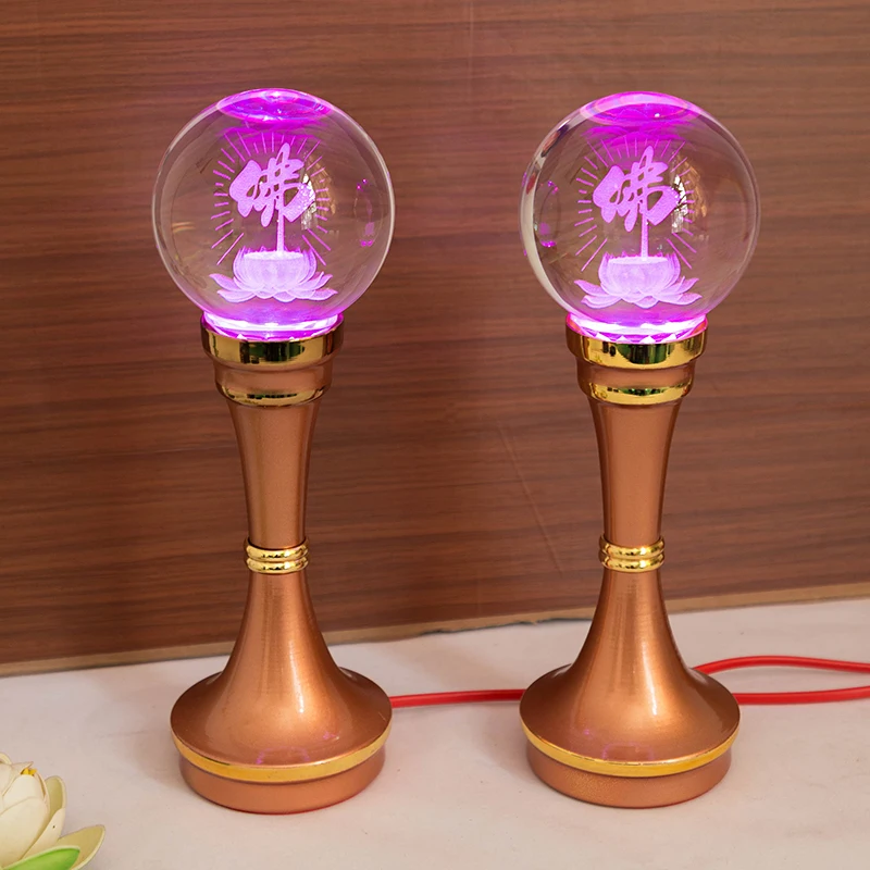 Wholesale Buddhist supplies HOME family Protection 2PCS Temple shrine enshrine worship crystal lotus color lamp | Дом и сад