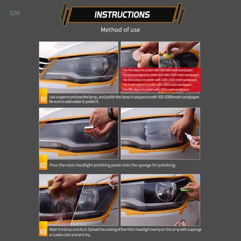 

DIY Headlight Restoration Polishing Kits Headlamp Clean Car Care Wash Head Lamps Brightener Refurbish Repair 13MF