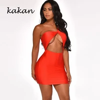 kakan 2019 summer new best womens dress sexy tube top nightclub dress solid color irregular hollow strap dress