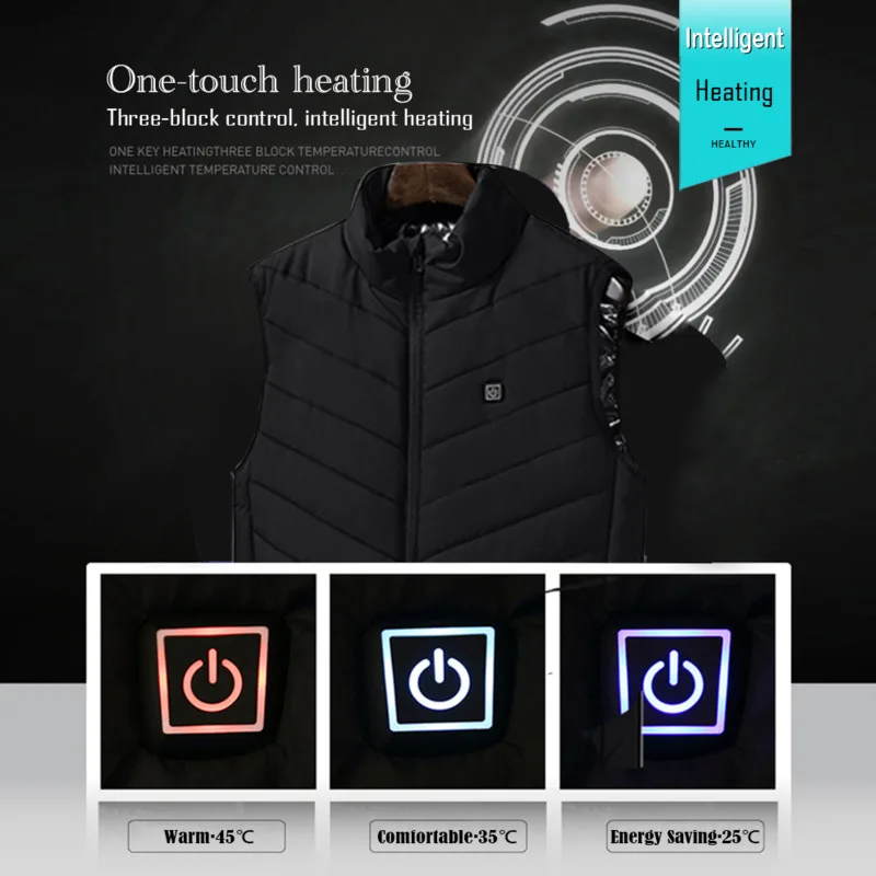 5 Color Outdoor Heated Vest Men Women Winter Sleevless USB Heating Jacket Stand Collar Heating Thermal Waistcoat Hiking Coat