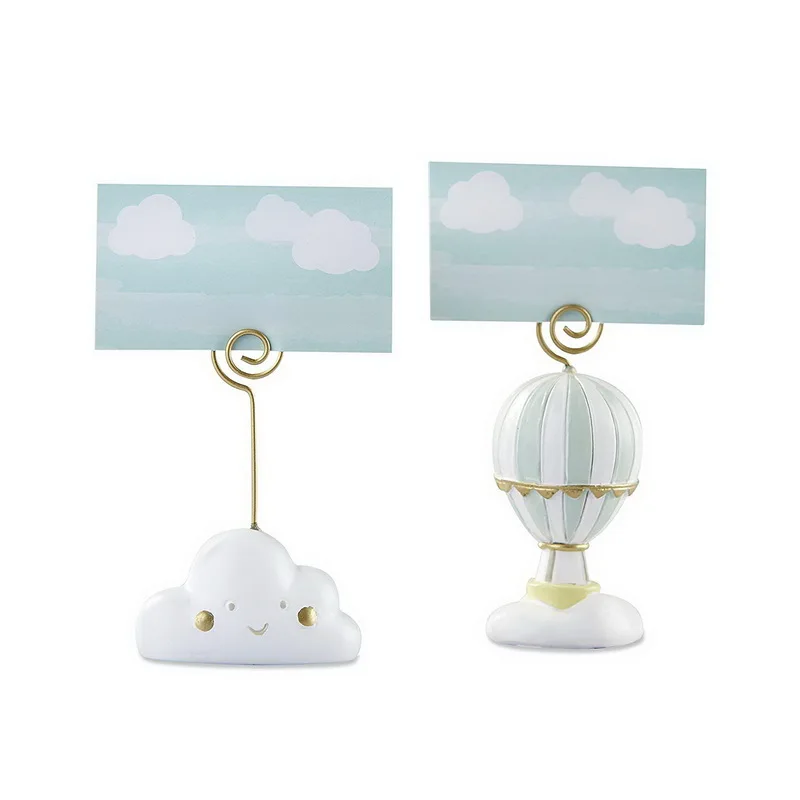 

50pcs Up In The Air Hot Balloon Place Card Holder Baby Shower Favors White Cloud Photo Name Card Holders Wedding Party Decor
