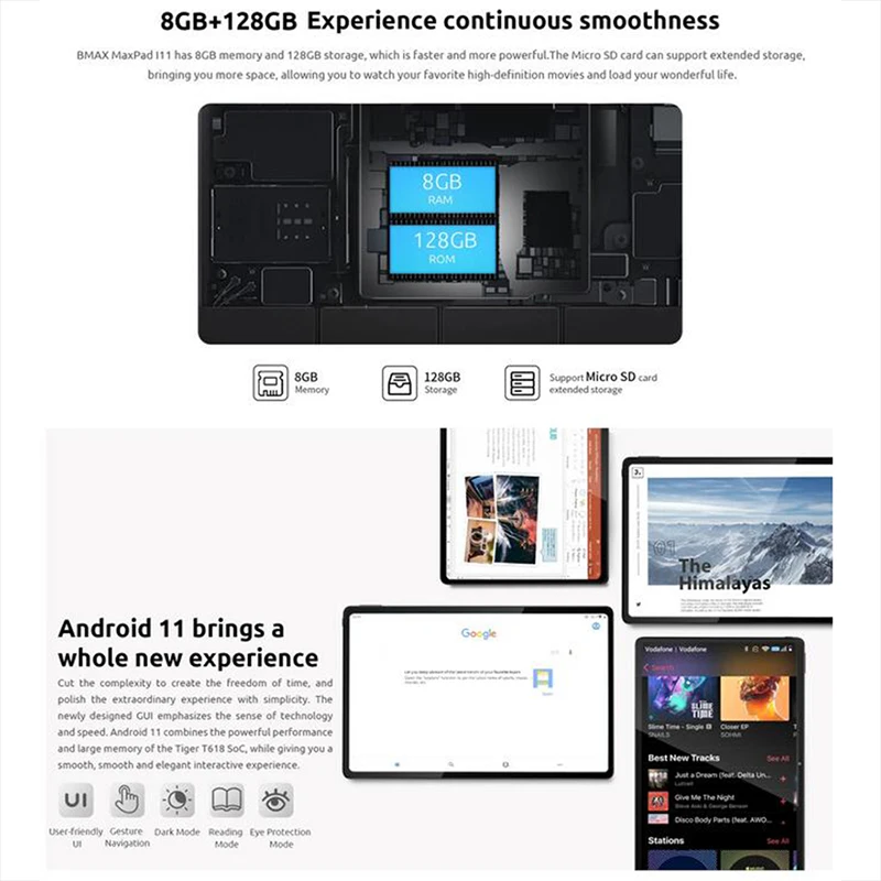 Планшет BMAX MaxPad i11 ОС Android 11 Восьмиядерный процессор UNISOC T618 ОЗУ 8 Гб ПЗУ 128 ГБ