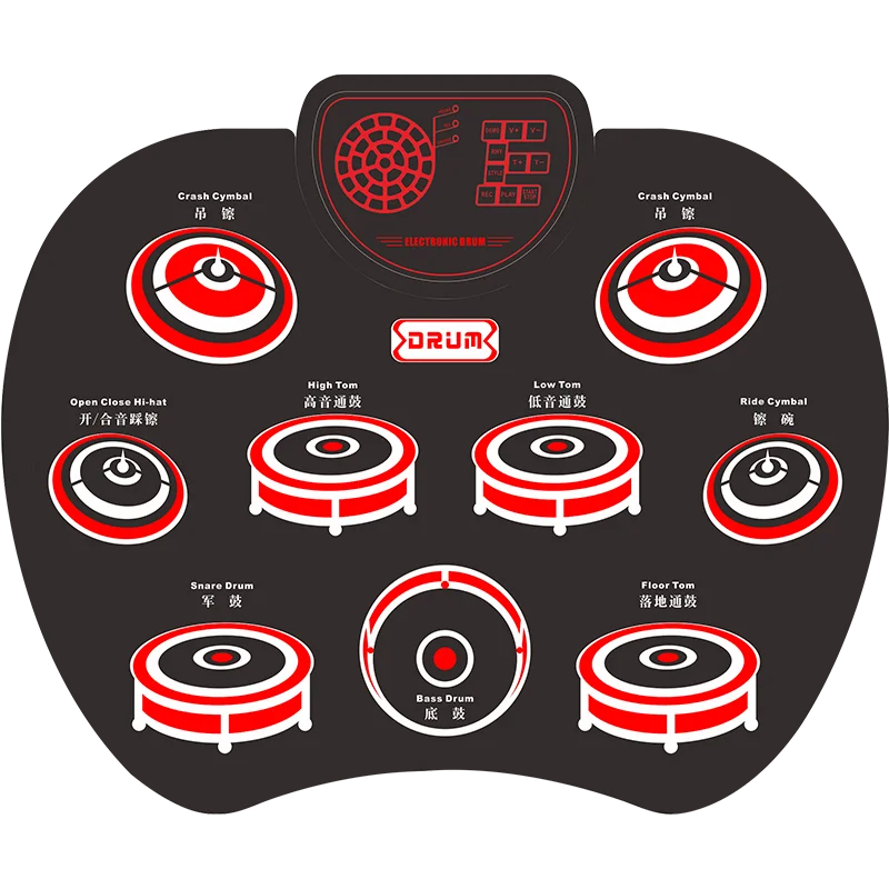 High quality silicone portable electronic drum MIDI drum kit with 9 pads built in speaker practice with pedals, two drum sticks, enlarge