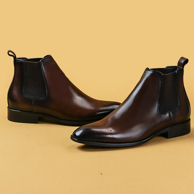 Мужские ботильоны из натуральной кожи с острым носком на высоком каблуке|Ботинки