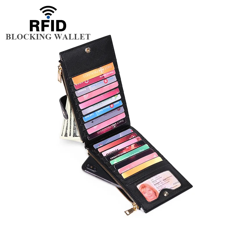 Вместительный женский кожаный кошелек с RFID-защитой для хранения нескольких карт