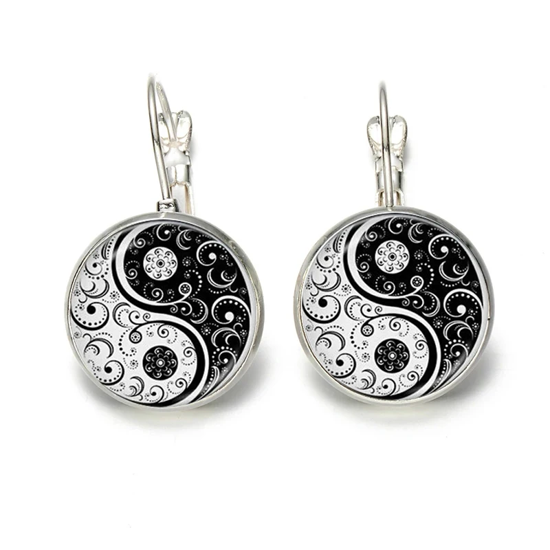 Модные черные белые серьги Tai Chi Инь Янь Простые ретро кабошон стекло лучший друг