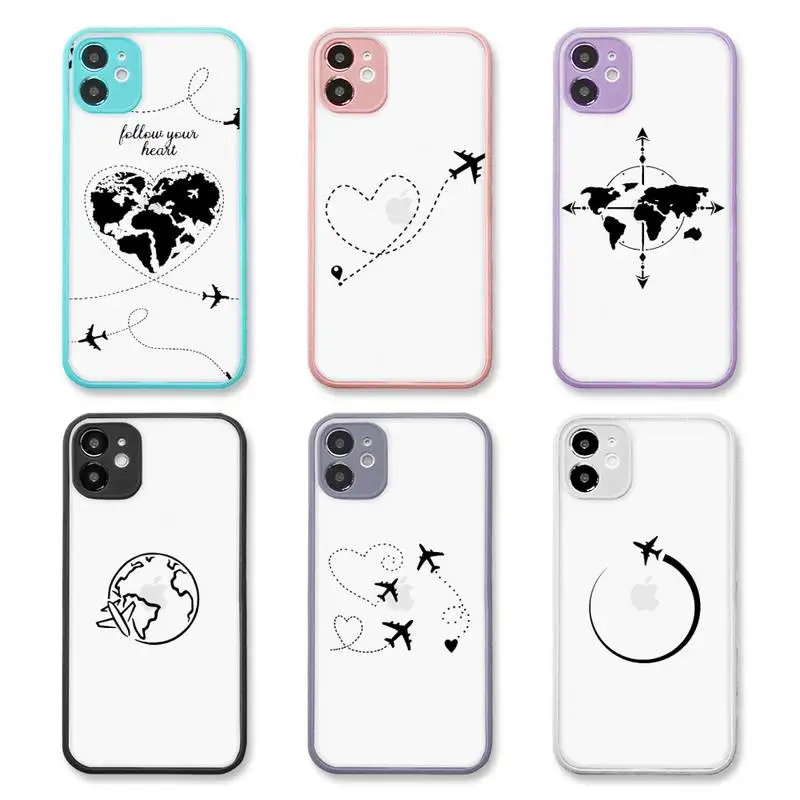 

World Map Travel Phone Case purple matte transparent For iPhone 7 8 x xs xr 11 12 pro plus max mini Clear Funda