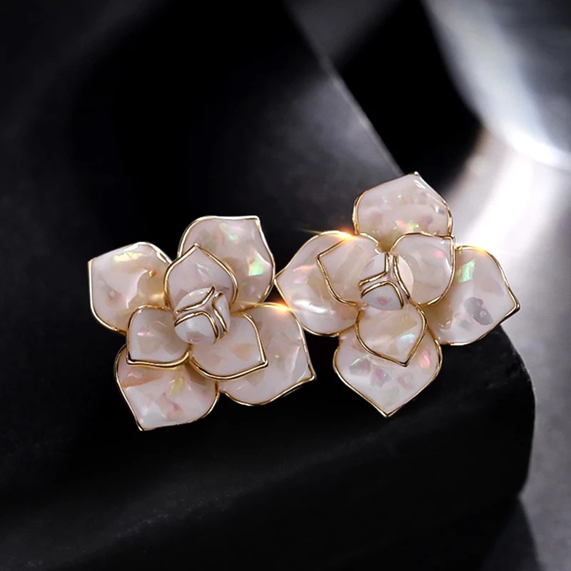 

New Popular Design Plant Flowers Camellia Morandi Enamel Stud Earrings for Women Girl Romantic Charm Jewelry S925 Needle Party