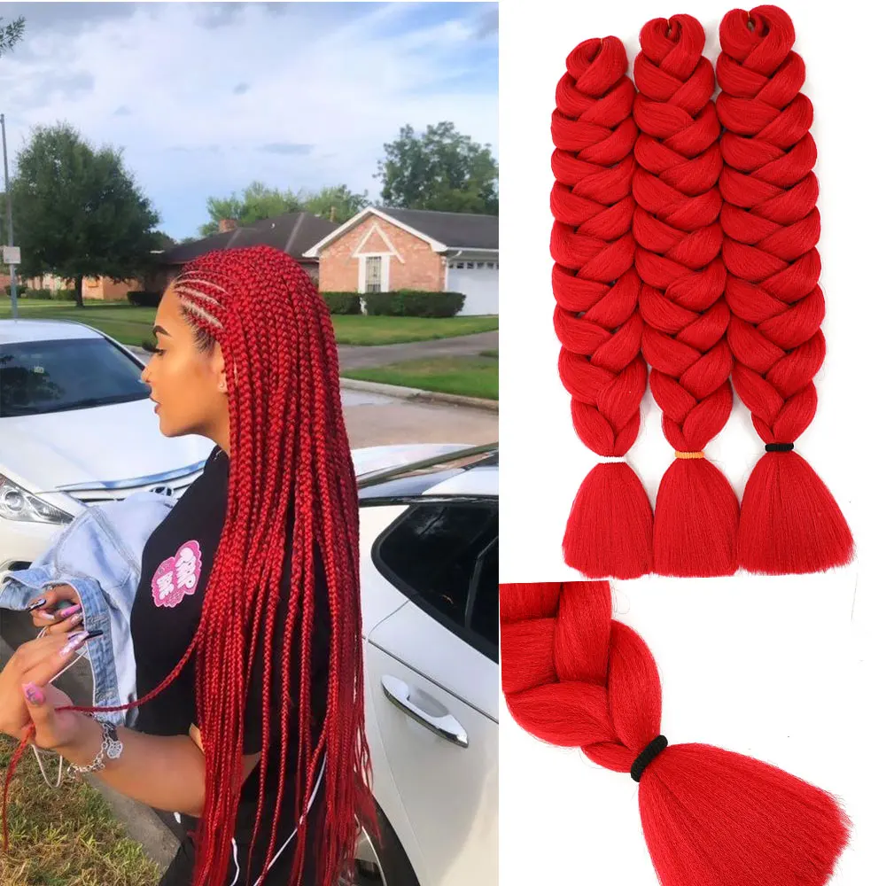 

LIHU 82 Inch Jumbo Braiding Hair Pre Stretched 165g red Low Temperature Fiber Synthetic Hair Extensions For Women Braids