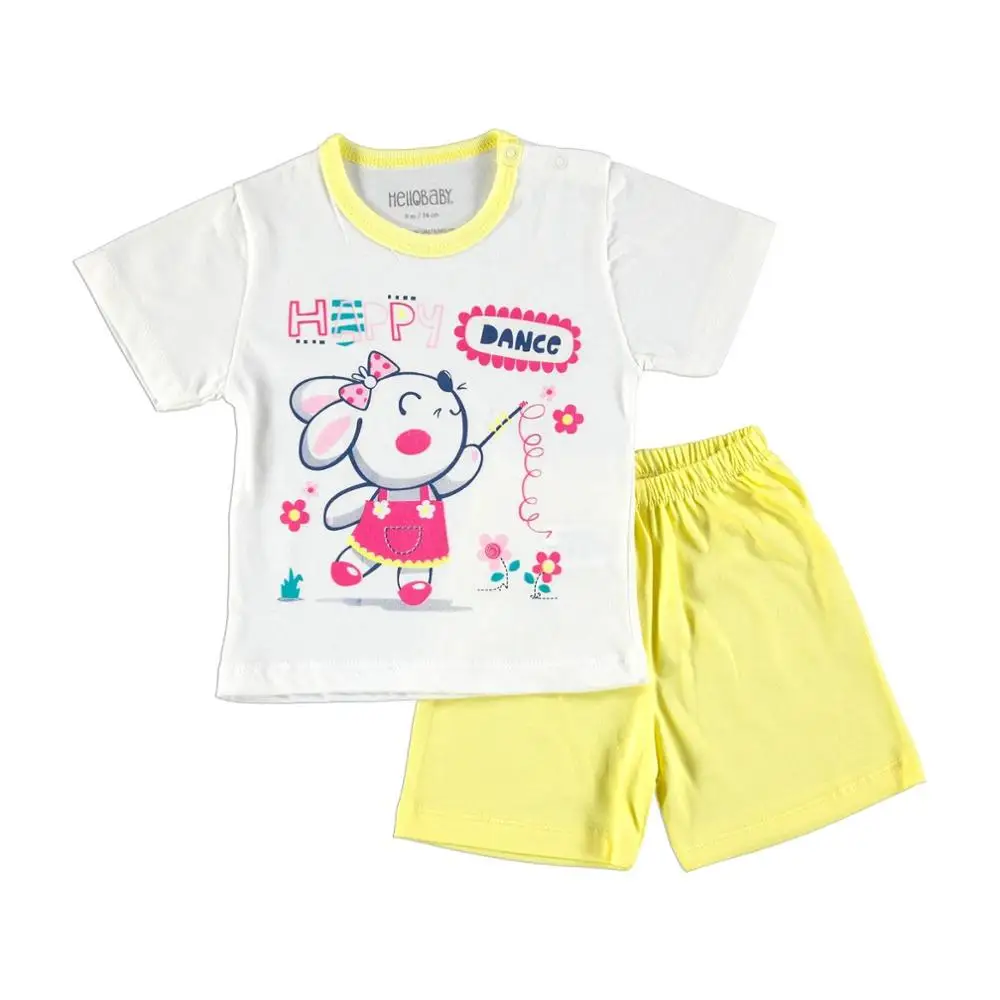 Ebebek HelloBaby/пижамный комплект с короткими рукавами и круглым вырезом; Летняя Повседневная хлопковая одежда с короткими рукавами и принтом; повседневная одежда для малышей; шорты