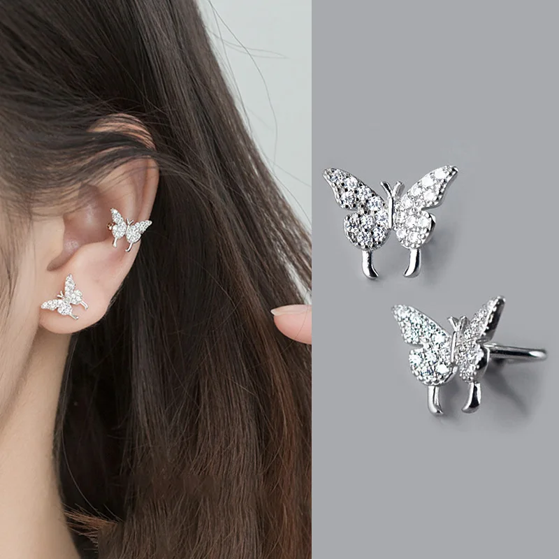 

925 sterling silver Fashion Butterfly Clip Earrings Ear Hook Stainless Steel Ear Clips Pierced Earring Women Girls Jewelry