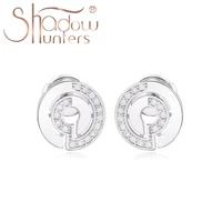 shadowhunters real 925 sterling silver buckle stud earrings special design white zircon boucles doreilles modern jewelry women