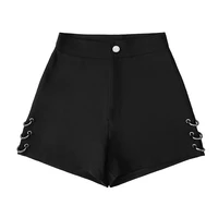 summer black split shorts for women loose rings decoration fashion shorts female