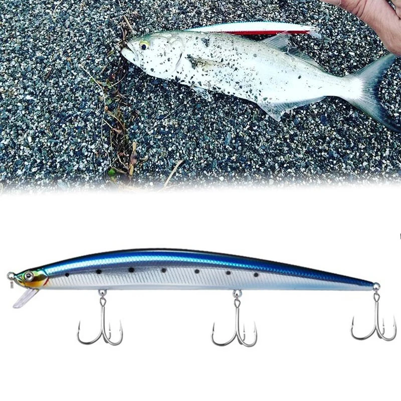 Enlarge Hunt house tide minnow slim 175mm/31g white sinking long minnow fishing lure blue for fishing bass long casting bait