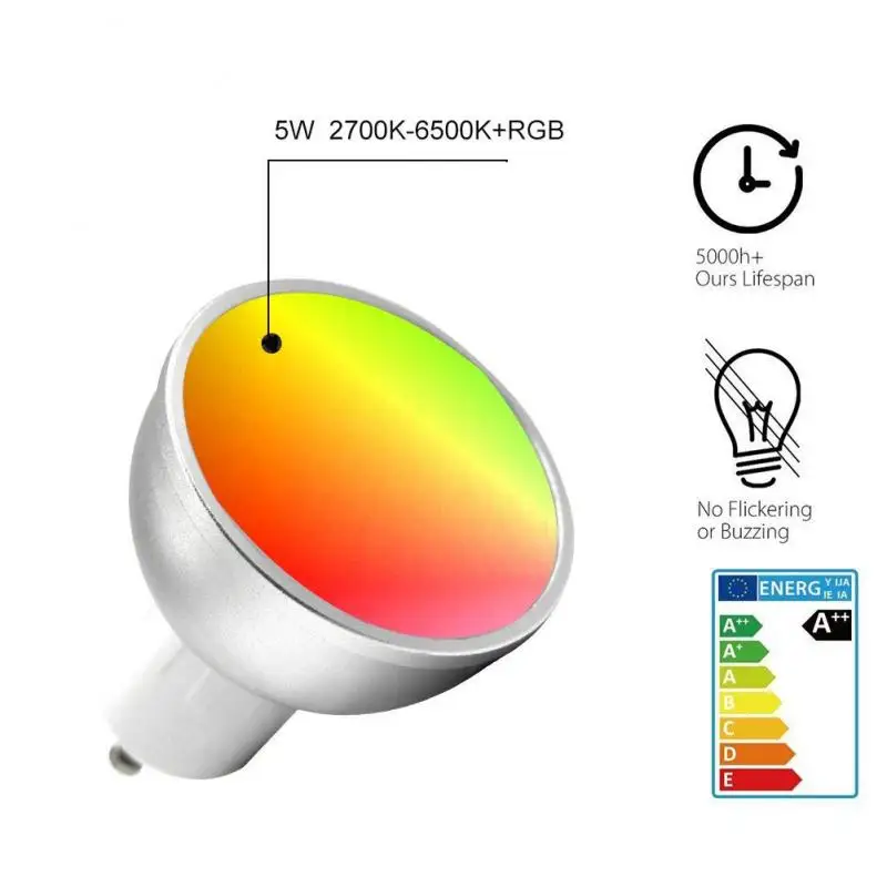 

Светодиодная лампа GU10 с дистанционным управлением через приложение, RGB + CW, 5 Вт, Wi-Fi