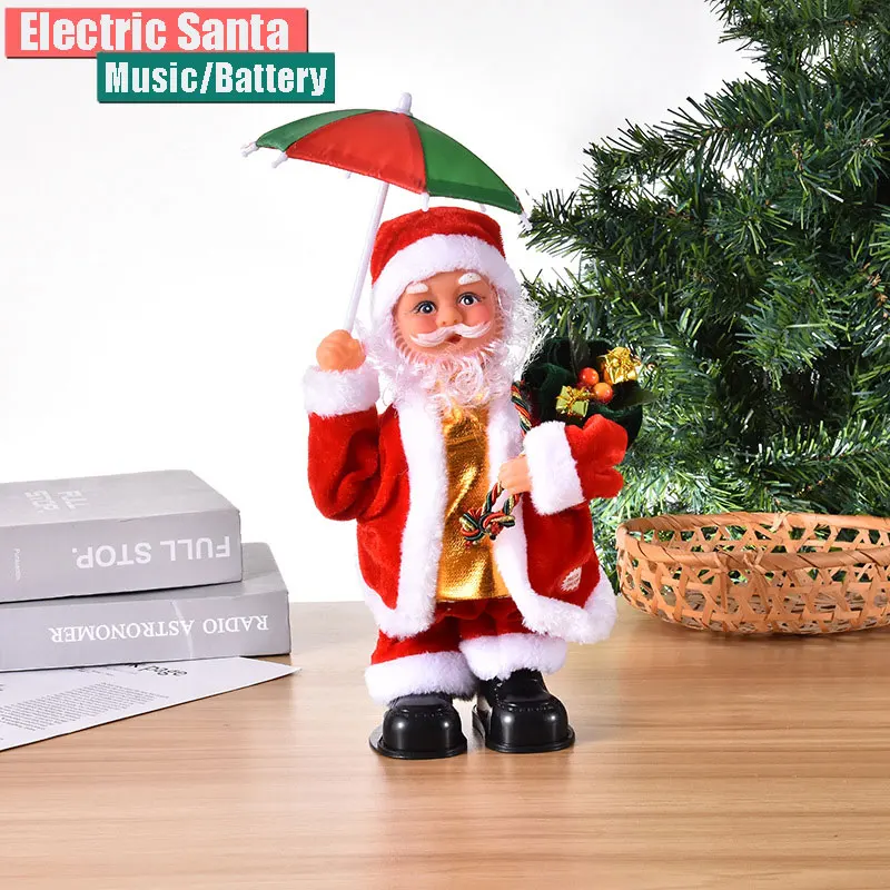 

Электрический Санта Клаус музыкальные куклы с зонтиком игрушки Рождественские украшения детские подарки танцевальная Кукла рождественские вечерние украшения для дома