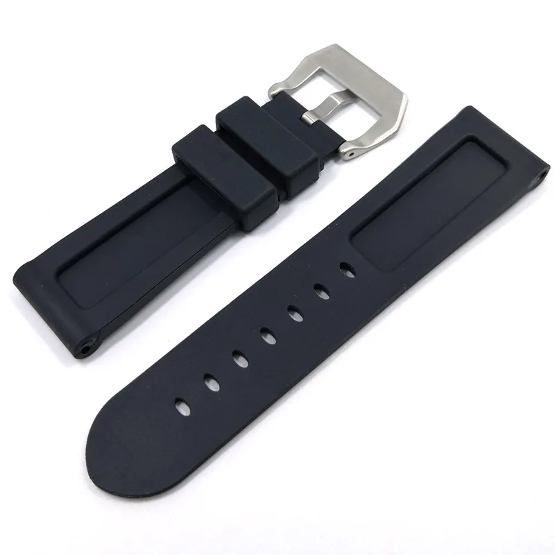 

24mm Black nature soft Rubber Silicone Whatchband Watch Band For Panerai strap belt needle buckle for PAM441/111 strap