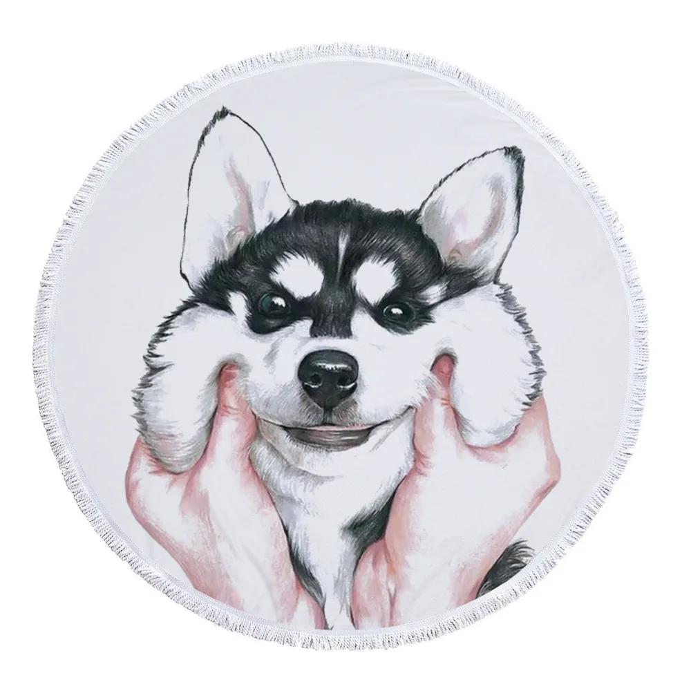 Пляжное полотенце Husky с кисточкой подарок собаке кошке белке банное для душа