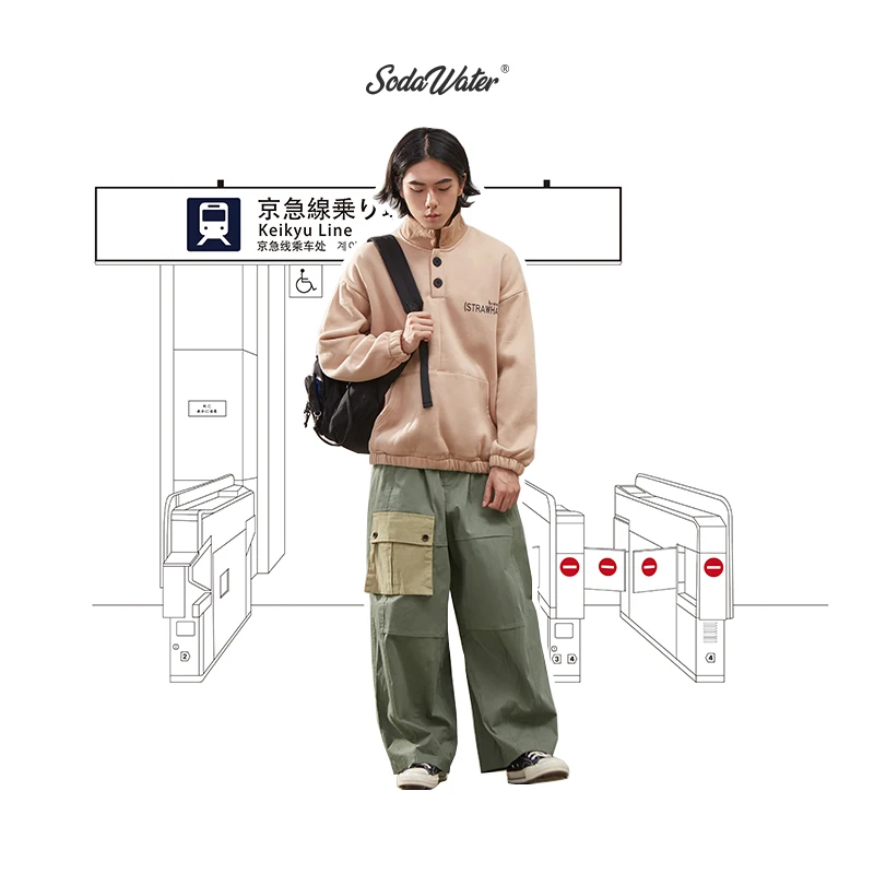 Sodaводяные мужские Харадзюку зеленые повседневные брюки 2019 винтажные карманные