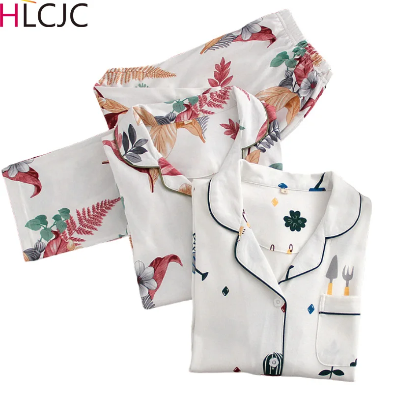 Женское ночное белье с длинным рукавом осенняя трикотажная пижама из 100% хлопка