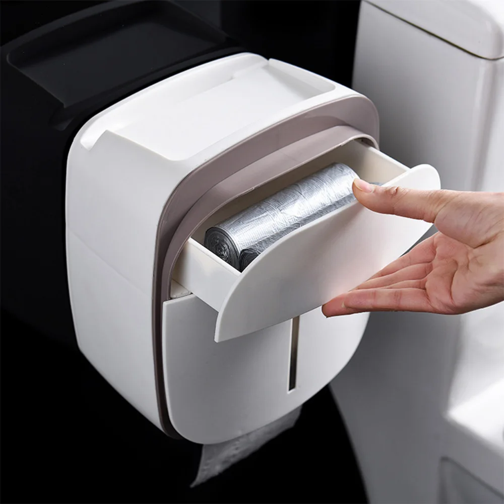 

Wall-mounted Tissue Box Bathroom Holder Waterproof Tissue Dispenser Storage Rack (Grey)