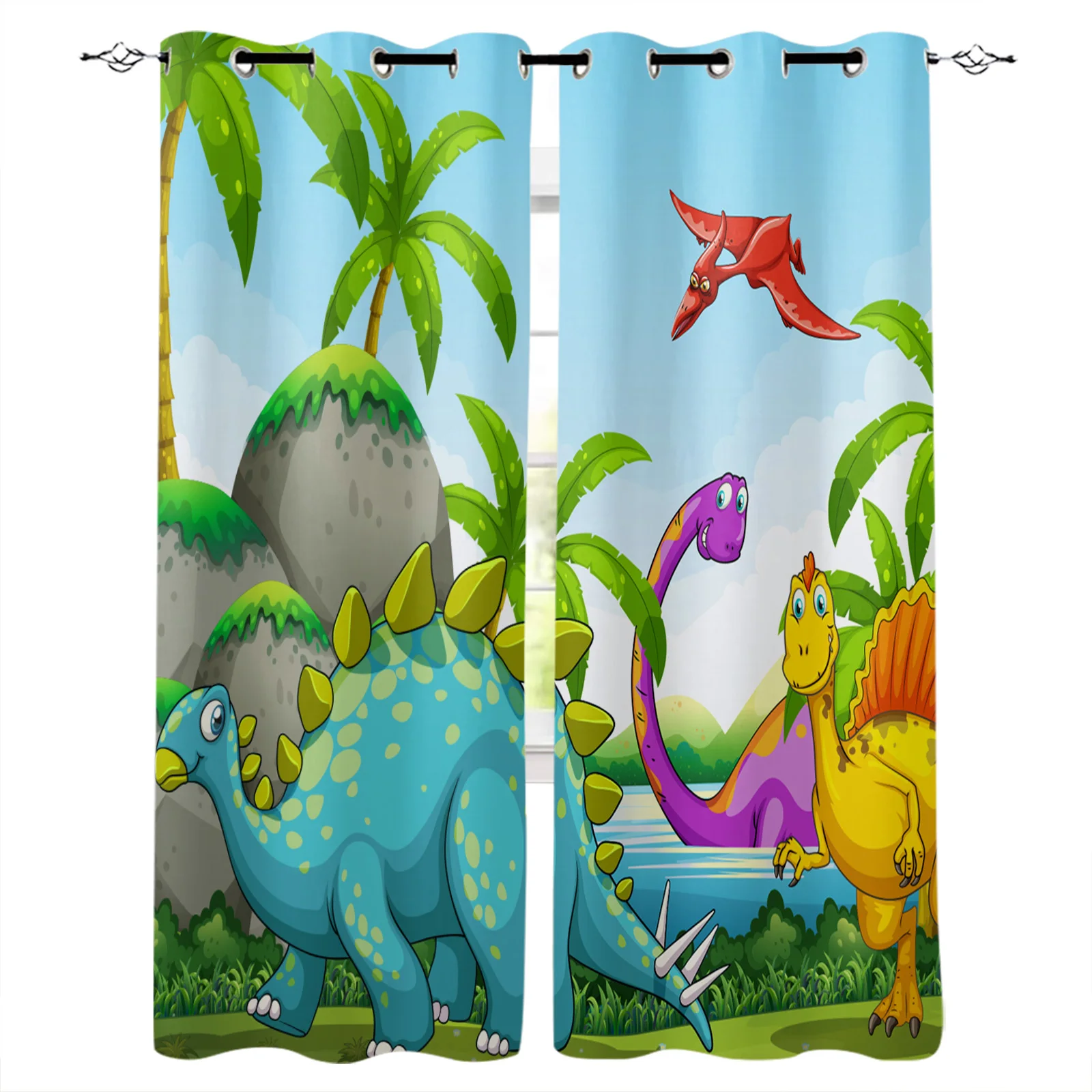 

Dinosaur Plant Coconut Tree Windows Curtains Living Room Bedroom Kitchen Curtains For Children Drapes Window Treatments