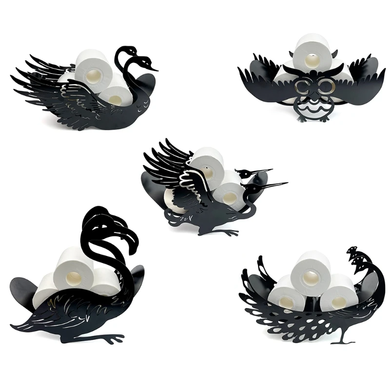 

Funny Toilet Paper Roll Holder Black 5 Styles Owl/Swan/ Peacock/Crane/Bird Metal Black Metal Free Standing Tissue Holder