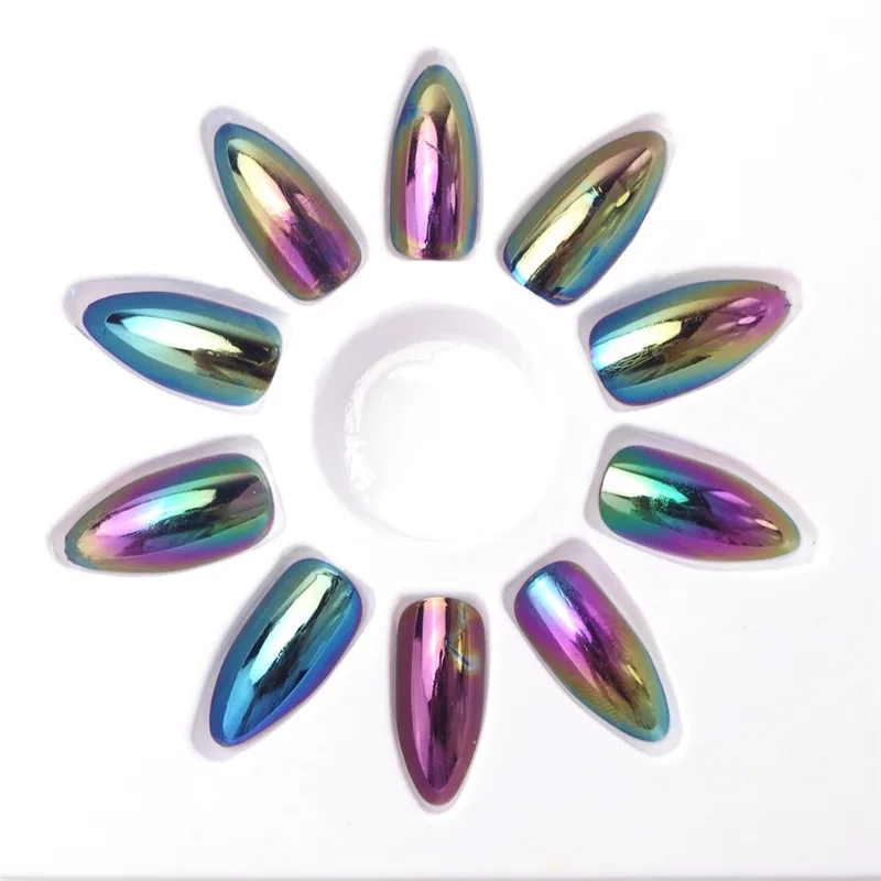 24 шт. модные зеркальные овальные накладные ногти полностью покрывающие твердые